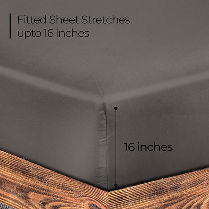ROYALE LINENS 300 Thread Count 100% Long Staple Combed Cotton Fitted Sheet California King - Super Soft Deep Pocket Bottom Sheet - Fitted Sheets Only - Elastic Sheets (Cal King, Grey)
