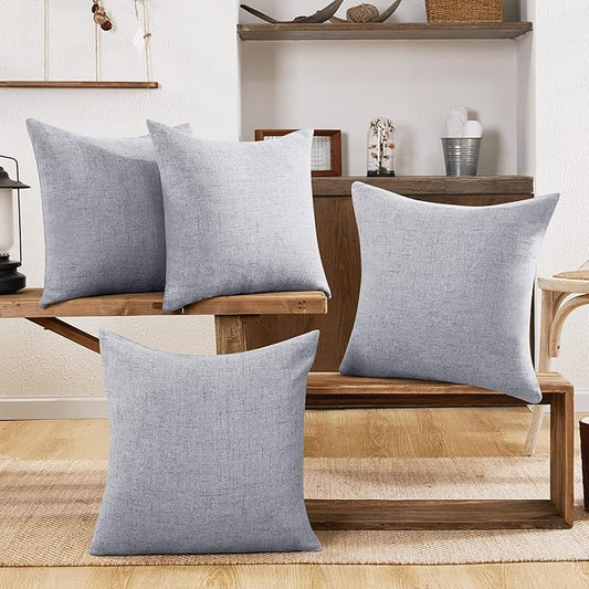 Deconovo 20x20 Pillow Covers, Blank Throw Pillow Cover, Faux Linen Cushion Covers for Bed Sofa Pillow(20 x 20 Inch, Silver Grey, Set of 4, No Pillow Insert)