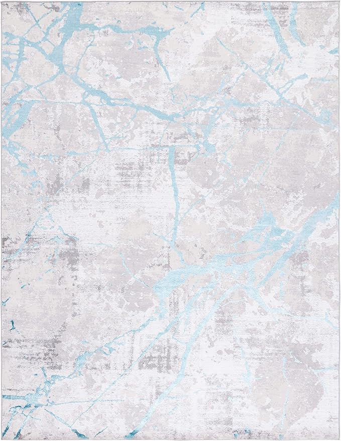 SAFAVIEH Amelia Collection Area Rug - 9' x 12', Grey & Aqua, Modern Abstract Design, Non-Shedding & Easy Care, Ideal for High Traffic Areas in Living Room, Bedroom (ALA293H)