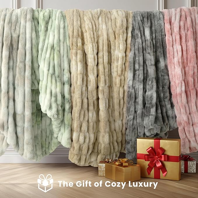 Ultra Soft Cozy Faux Fur Throw Blanket, Fuzzy Plush Thick Bubble Blanket, Oversize Luxury Fluffy Blanket for Couch, Sofa, Bedroom, and Living Room,50x60 Inches,Double Sided Tie-Dye Grey