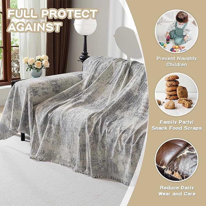 MEETSKY Small Boho Couch Cover Sofa Covers Washable, Chenille Soft Throws Cover for Love seat, Abstract Geometric Sofa Slipcover Multi-Use Furniture Protector for Dogs Pets, 71" x 102", Light Grey