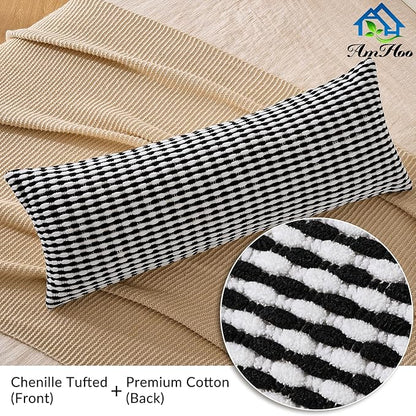 AmHoo Boho Chenille Pillow Cover Decorative Tufted Pillowcase for Couch Bed Sofa Bedroom Living Room Modern 14 x 36-Inch Black