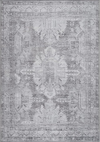 Bloom Rugs Washable 9' x 12' Rug - Ivory/Silver Gray Traditional Area Rug for Living Room, Bedroom, Dining Room, and Kitchen - Exact Size: 9' x 12'