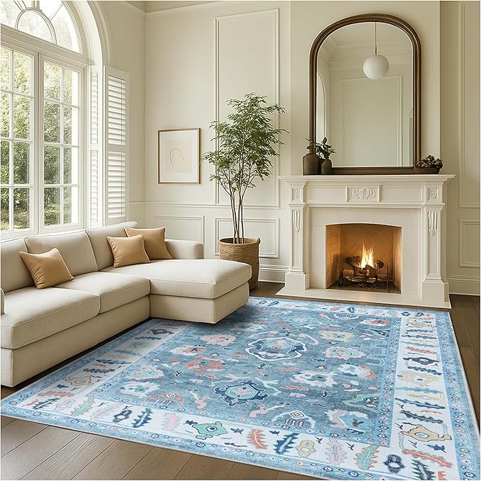 Fame Rugs Teal Modern Oushak Rug 2'6"x10, Vintage Turkish Colorful Oriental Antique Inspired Foldable Long Washable Runner Rugs, Luxury Living Room Bedroom (995T, 2'6" x 10')