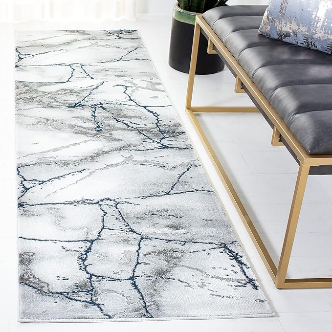 SAFAVIEH Craft Collection Runner Rug - 2'3" x 10', Ivory Grey & Blue, Modern Abstract Design, Non-Shedding & Easy Care, Ideal for High Traffic Areas in Living Room, Bedroom (CFT877M)