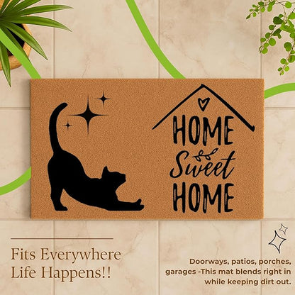 Coir Door Mats 17" X 30", Non-Slip Sturdy, PVC Backed Heavy Duty, Easy to Clean, Ideal for Door Entrance, Patio, Porch, Backyard, Garages, Home Sweet Home, with Cats