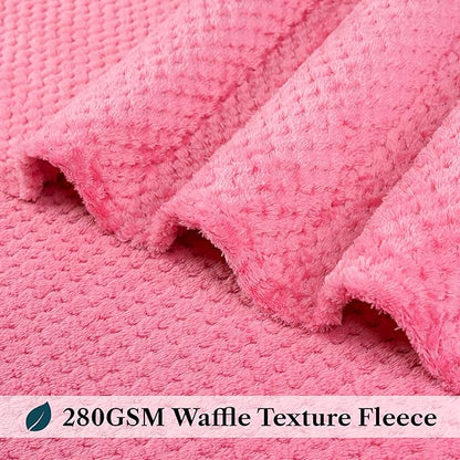 PAVILIA Hot Pink Throw Blanket for Couch Bed, Soft Fleece Throws for Sofa Chair, Fuzzy Waffle Textured Blanket, Cozy Warm Lightweight All Season Blanket Throw, 50x60