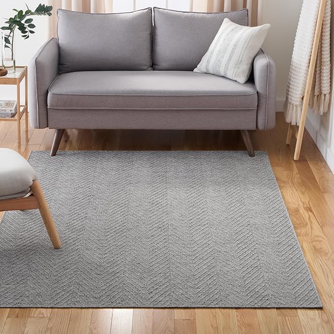 TOWN & COUNTRY BASICS Pax Herringbone Textured Solid Everwash® Washable Area Rug, Low Pile, Non-Slip Backing, Easy Clean Pet & Family Friendly Rug, Grey, 5'11"x9'