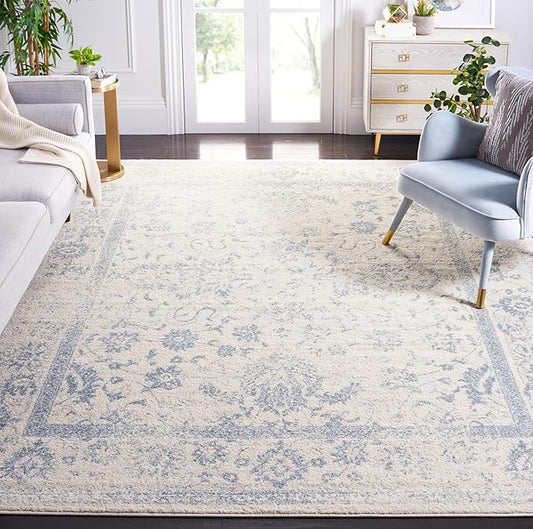 SAFAVIEH Area Rug 8x10 - Adirondack Collection - Large - Ivory & Slate, Distressed Vintage Floral Design, Non-Shedding & Easy to Clean, Ideal for Living Room, Bedroom, Dining Space (ADR109S)