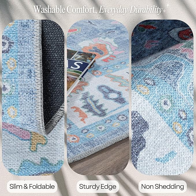 Fame Rugs Blue Modern Oushak Rug 10x13, Vintage Turkish Colorful Oriental Washable Antique Inspired Oversize Area Rugs, Luxury Living Room Bedroom (381LB, 10' x 13')