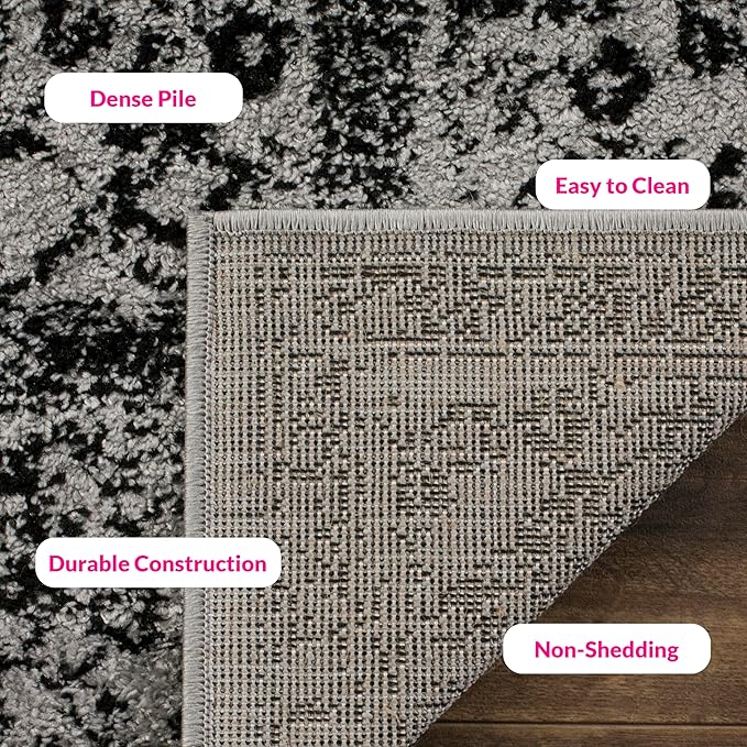 SAFAVIEH Area Rug 8x10 - Adirondack Collection - Large - Grey & Black, Distressed Vintage Floral Design, Non-Shedding & Easy Cleaning, Ideal for Living Room, Bedroom, Dining Space (ADR109B)