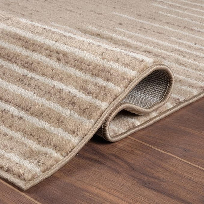 Rugshop Bohemian Stripe Stain Resistant High Traffic Living Room Kitchen Bedroom Dining Home Office Runner Rug 2' x 7' Beige