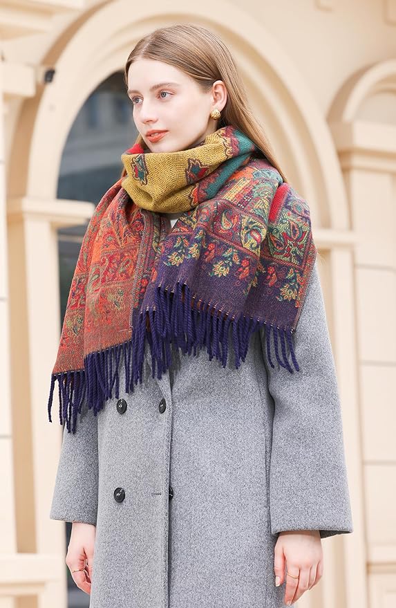 Wander Agio Warm Fashion Scarf Long Shawl Large Blanket Winter Wraps Scarves for Women Cashmere Jacquard Vintage Paisley