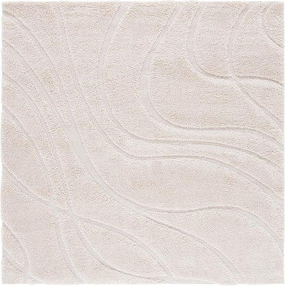 SAFAVIEH Florida Shag Collection Area Rug - 12' Square, Creme & Creme, Striped Design, Plush 1.2-inch Thick, Ideal for High Traffic Areas in Living Room, Bedroom, Dining (SG471-1111-12SQ)