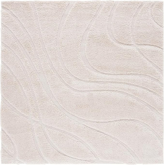 SAFAVIEH Florida Shag Collection Area Rug - 12' Square, Creme & Creme, Striped Design, Plush 1.2-inch Thick, Ideal for High Traffic Areas in Living Room, Bedroom, Dining (SG471-1111-12SQ)