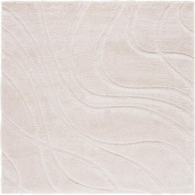 SAFAVIEH Florida Shag Collection Area Rug - 8' Square, Creme & Creme, Non-Shedding & Easy Care, 1.2-inch Thick Ideal for High Traffic Areas in Living Room, Bedroom (SG471-1111)