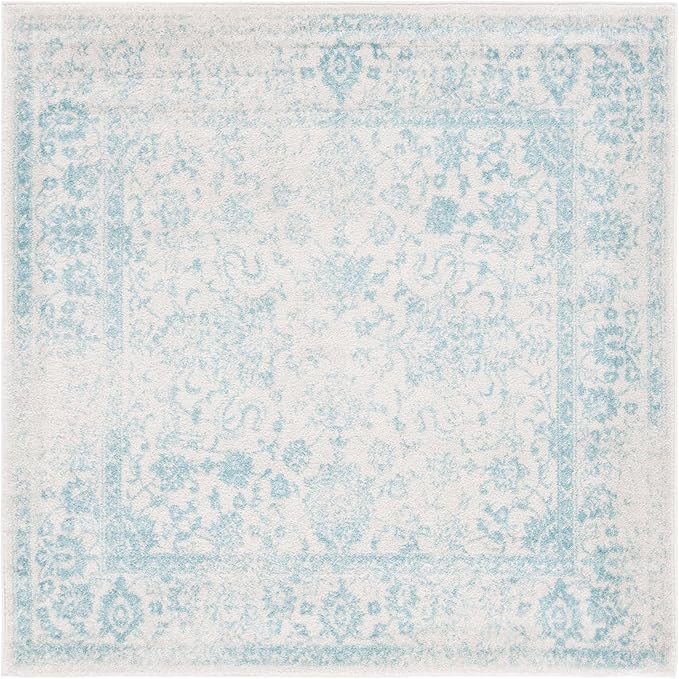 SAFAVIEH Adirondack Collection Area Rug - 3' Square, Ivory & Light Blue, Distressed Vintage Floral Design, Non-Shedding & Easy to Clean, Ideal for Living Room, Bedroom, Dining Space (ADR109L)