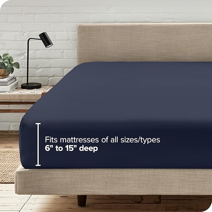 Bare Home Fitted Bottom Sheet Queen Size - Premium 1800 Microfiber - Ultra-Soft Hotel Luxury - Deep Pocket - Durable and Long Lasting - Fitted Sheet (Queen, Midnight Blue)