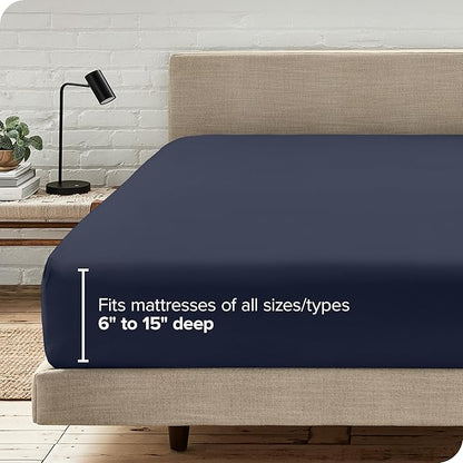 Bare Home Fitted Bottom Sheet Queen Size - Premium 1800 Microfiber - Ultra-Soft Hotel Luxury - Deep Pocket - Durable and Long Lasting - Fitted Sheet (Queen, Midnight Blue)
