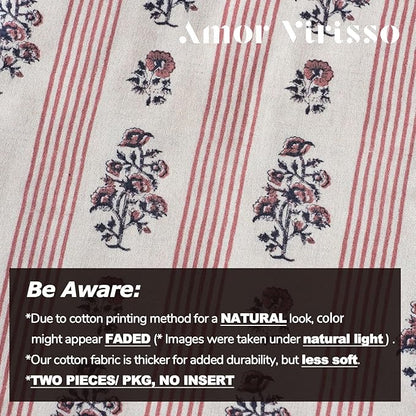 Amor Virisso Floral Throw Pillow Covers 20x20 Set of 2 Block Print Pillow Covers Neutral Floral Striped Farmhouse Decorative Pillow Covers for Sofa Couch Bed, Red