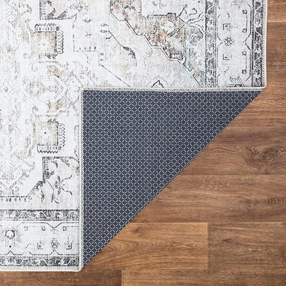 Bloom Rugs Washable Non-Slip 9' x 12' Rug - Brown/Beige/Charcoal Traditional Area Rug for Living Room, Bedroom, Dining Room, and Kitchen - Exact Size: 9' x 12'