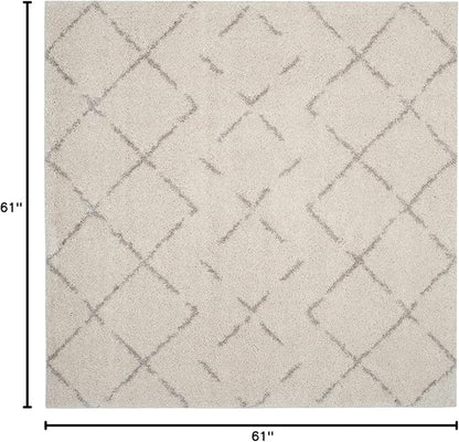 SAFAVIEH Arizona Shag Collection Area Rug - 5'1" Square, Ivory & Beige, Moroccan Boho Design, Non-Shedding & Easy to Clean, Ideal for Living Room, Bedroom, Dining Space (ASG743A)