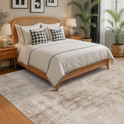 Farmhouse Area Rugs for Living Room - 8x10 Washable Modern Abstract Rug for Bedroom, Dining Room Under Table, Home Office, Soft Washable & Stain Resistance (Beige & Peach)