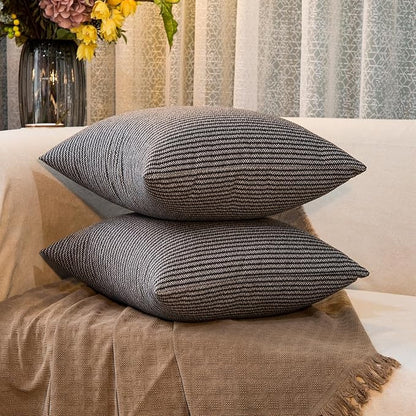 Tweed Throw Pillow Covers Woolen-Style Fabric Square Pillow Cases for Farmhouse Cushion Case and Home Sofa Couch Decor Pack of 2,18x18 Inch Senior Gray Striped