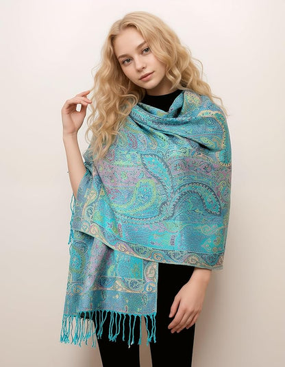 Achillea Big Paisley Pashmina Shawl Wrap for Women – Elegant Scarf for Weddings, Evening Dresses, Festivals & Daily Wear