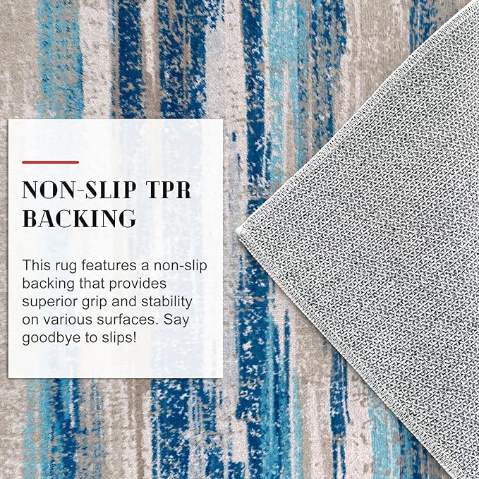 Abstract Runner Rug 2x6, Blue Washable Hallway Runner Rug Non-Slip, Soft Printed Kitchen Runner, Thin Faux Wool Runners for Hallways, Modern Floor Carpet for Entryway Bedroom Hall Indoor