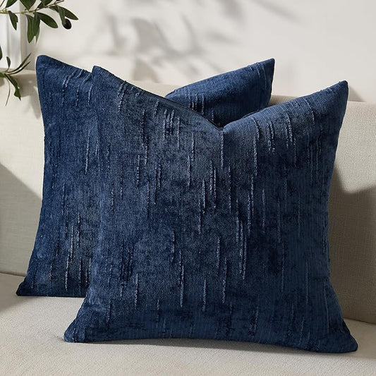 Set of 2 Soft Textured Throw Pillow Covers 16x16, Invisible Zipper Neutral Cushion Cases, Easy - Care Decorative Farmhouse Decor for Living Room Couch (Blue, 16" x 16" (Pack of 2))