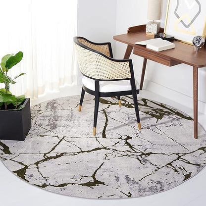 SAFAVIEH Amelia Collection Area Rug - 6'7" Round, Grey & Green, Modern Abstract Design, Non-Shedding & Easy Care, Ideal for High Traffic Areas in Living Room, Bedroom (ALA293J)