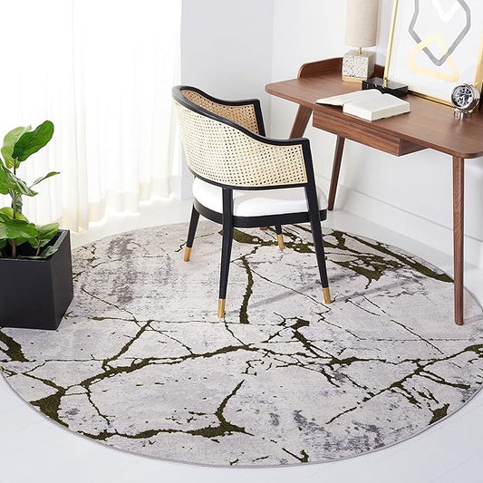 SAFAVIEH Amelia Collection Area Rug - 6'7" Round, Grey & Green, Modern Abstract Design, Non-Shedding & Easy Care, Ideal for High Traffic Areas in Living Room, Bedroom (ALA293J)