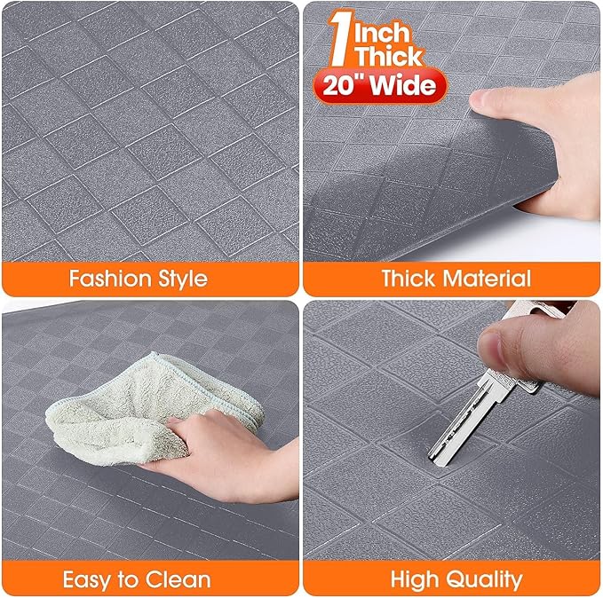 StepRite 1” Thick Kitchen Mats for Floor, Anti Fatigue Kitchen Rugs, Non-Slip,Heavy Duty Waterproof Kitchen Rug, Standing Desk Mat for Home, Kitchen, Office, (Grey)
