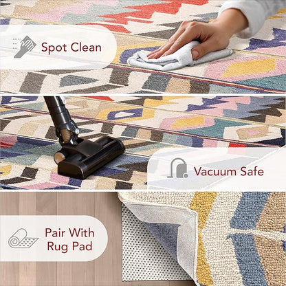 Nuloom Ofelia Handmade, Multicolor/Black, 5' x 8', Geometric, Wool, Soft and Cozy, High Traffic, Stain Resistant, Easy Clean, Durable Runner for Bedroom, Living Room, Dining, Den, Foyer