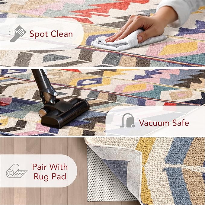 Nuloom Ofelia Handmade, Multicolor/Black, 2'6" x 10', Geometric, Wool, Soft and Cozy, High Traffic, Stain Resistant, Easy Clean, Durable Runner for Bedroom, Living Room, Dining, Den, Foyer