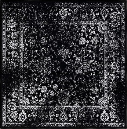 SAFAVIEH Adirondack Collection Area Rug - 8' Square, Black & Ivory, Distressed Vintage Floral Design, Non-Shedding & Easy to Clean, Ideal for Living Room, Bedroom, Dining (ADR109Z)