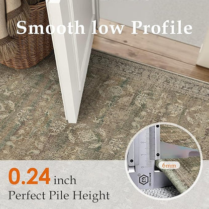 3x8 Brown Area Rug Runners for Hallways Washable Vintage Distressed Carpet Low Pile Non Slip Indoor Retro Soft Long Accent Rug Bedroom Kitchen Bathroom Laundry Dining Living Room