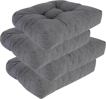 RACE LEAF 4 Pack Patio Chair Cushions 17x17 Inch, Waterproof Memory Foam Cushions with Tufted Cover and Non-Slip Base for Patio Furniture (Gray)