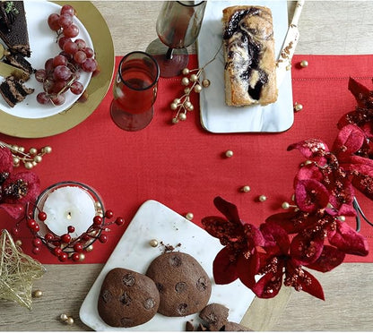 Solino Home Linen Red Table Runner 120 Inches Long - 100% Pure Linen 14 x 120 Inch Table Runner for Christmas, Holiday, Winter, New Year - Classic Hemstitch