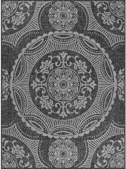 Medallion Outdoor Rug 8x10 Washable Outside Carpet for Indoor Patio Porch Waterproof Easy Cleaning Non Shedding Area Rugs Dark Gray 8 x 10