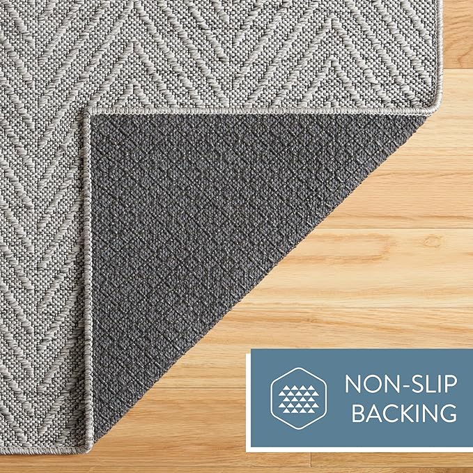 TOWN & COUNTRY BASICS Pax Herringbone Textured Solid Everwash® Washable Area Rug, Low Pile, Non-Slip Backing, Easy Clean Pet & Family Friendly Rug, Grey, 9'x12'