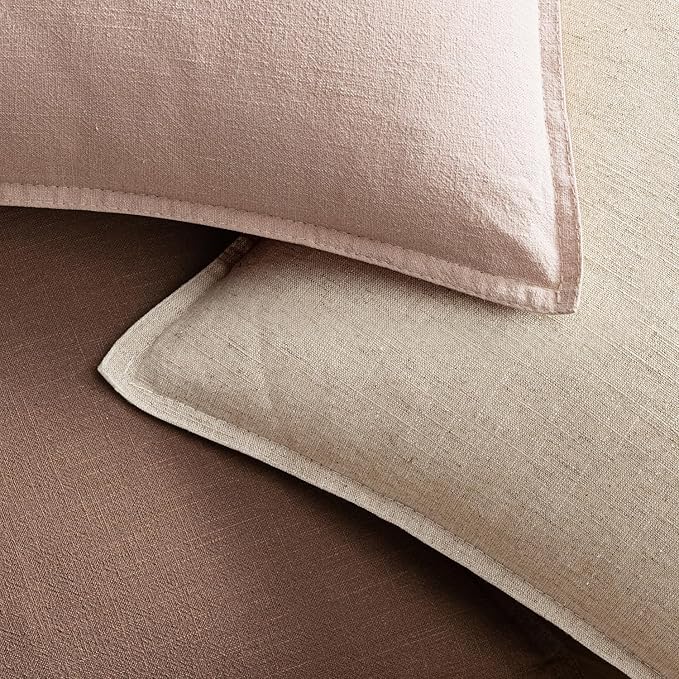 EMEMA Throw Pillow Covers Decorative Linen Pillow Covers 22x22 Inch Pink Boho Farmhouse Neutral Couch Throw Pillows for Bed Pack of 2 Accent Pillowcase Modern Sofa Cushion Livingroom Home