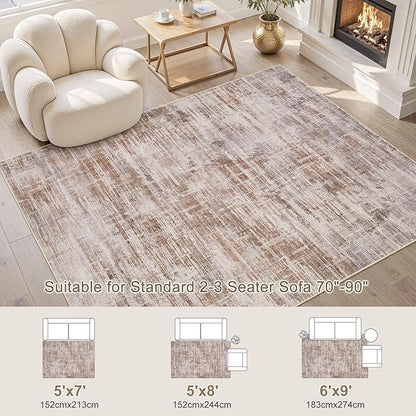Area Rug for Living Room: 5x7 Washable Neutral Abstract Modern Soft Rugs Non Slip Indoor Floor Stain Resistant Carpet for Bedroom Dining Room Office Nursery - Red Brown
