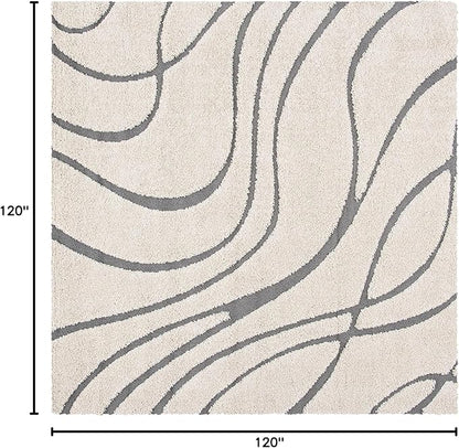 SAFAVIEH Florida Shag Collection Area Rug - 10' Square, Cream & Grey, Non-Shedding & Easy Care, 1.2-inch Thick Ideal for High Traffic Areas in Living Room, Bedroom (SG471-1180)