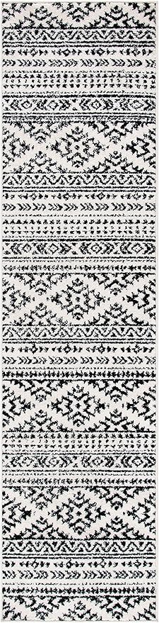 SAFAVIEH Tulum Collection Runner Rug - 2' x 17', Ivory & Black, Moroccan Boho Tribal Design, Non-Shedding & Easy to Clean, Ideal for Living Room, Hallway, Foyer, Bedroom (TUL272B)