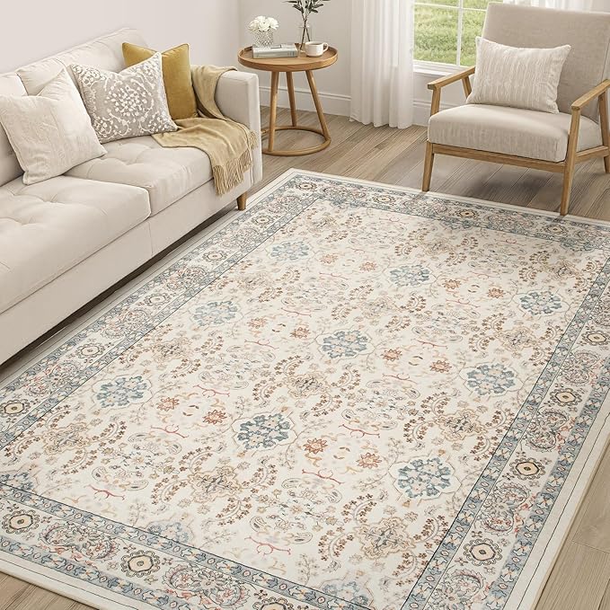 Vintage Living Room Area Rug 6x9 - Large Soft Washable Oriental Traditional Distressed Farmhouse Rugs for Bedroom - Indoor Floor Accent Carpet for Home Office House Decor - Multi