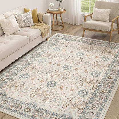 Vintage Living Room Area Rug 5x8 - Large Soft Washable Oriental Traditional Distressed Farmhouse Rugs for Bedroom - Indoor Floor Accent Carpet for Home Office House Decor - Multi