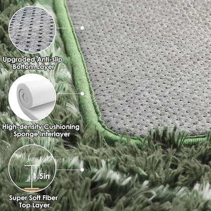 ONASAR 5x7 Area Rugs for Living Room Bedroom, Washable Fluffy Olive Green and White Throw Rug, Geometric Boho Soft Plush Shaggy Floor Carpet for Nursery Kids Girls Boys Teen Dorm Home Decor