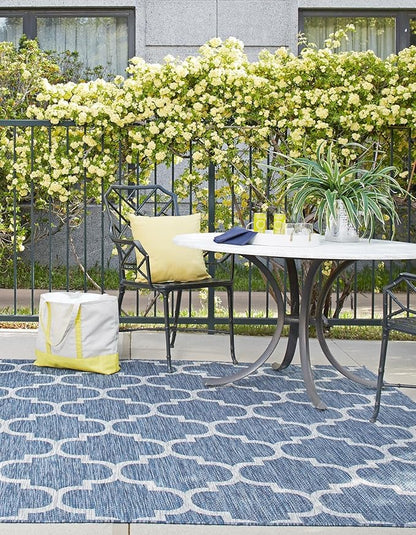 Unique Loom Outdoor Trellis Collection Area Rug (5' Square Navy Blue/Ivory)